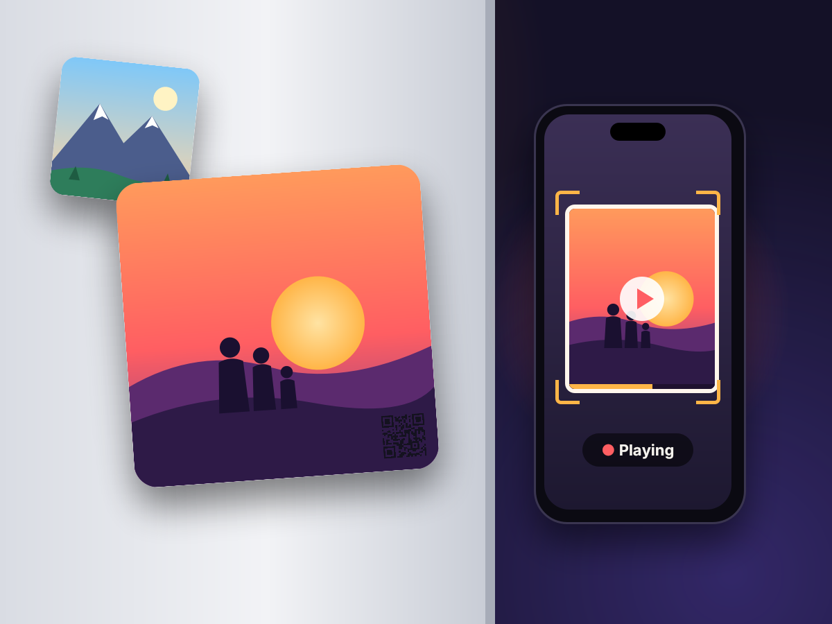 A photo magnet on a fridge, and a phone playing it as video.